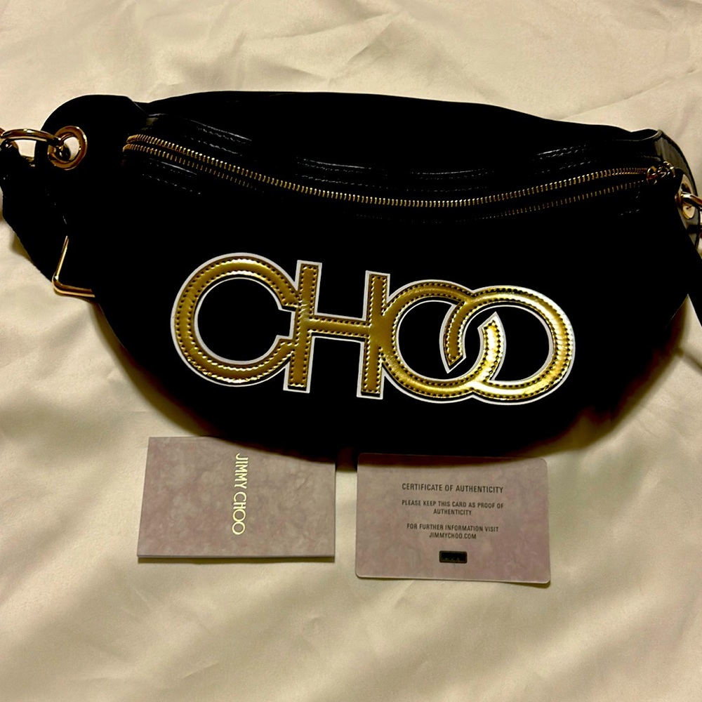 Jimmy Choo Nylon Leather Body Bag Logo Black